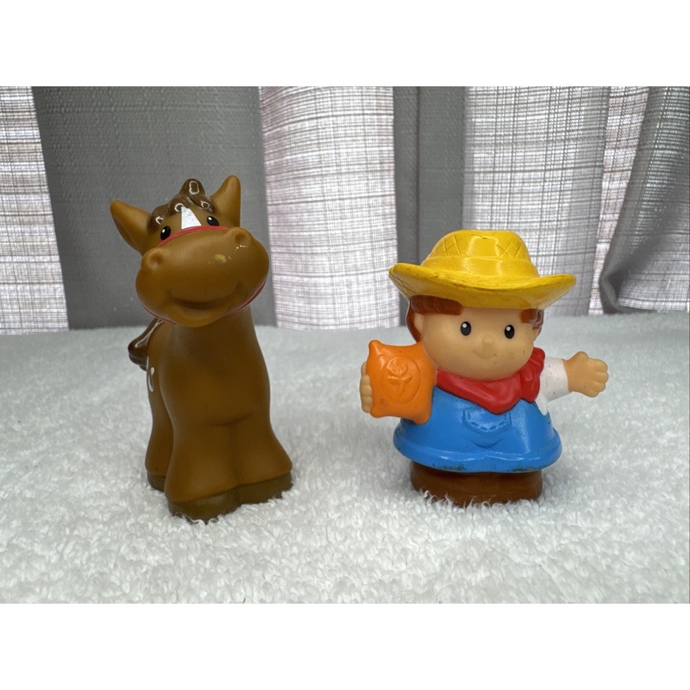 Fisher-Price Lot Of 2 Little People Farmer Boy And Brown Horse‎